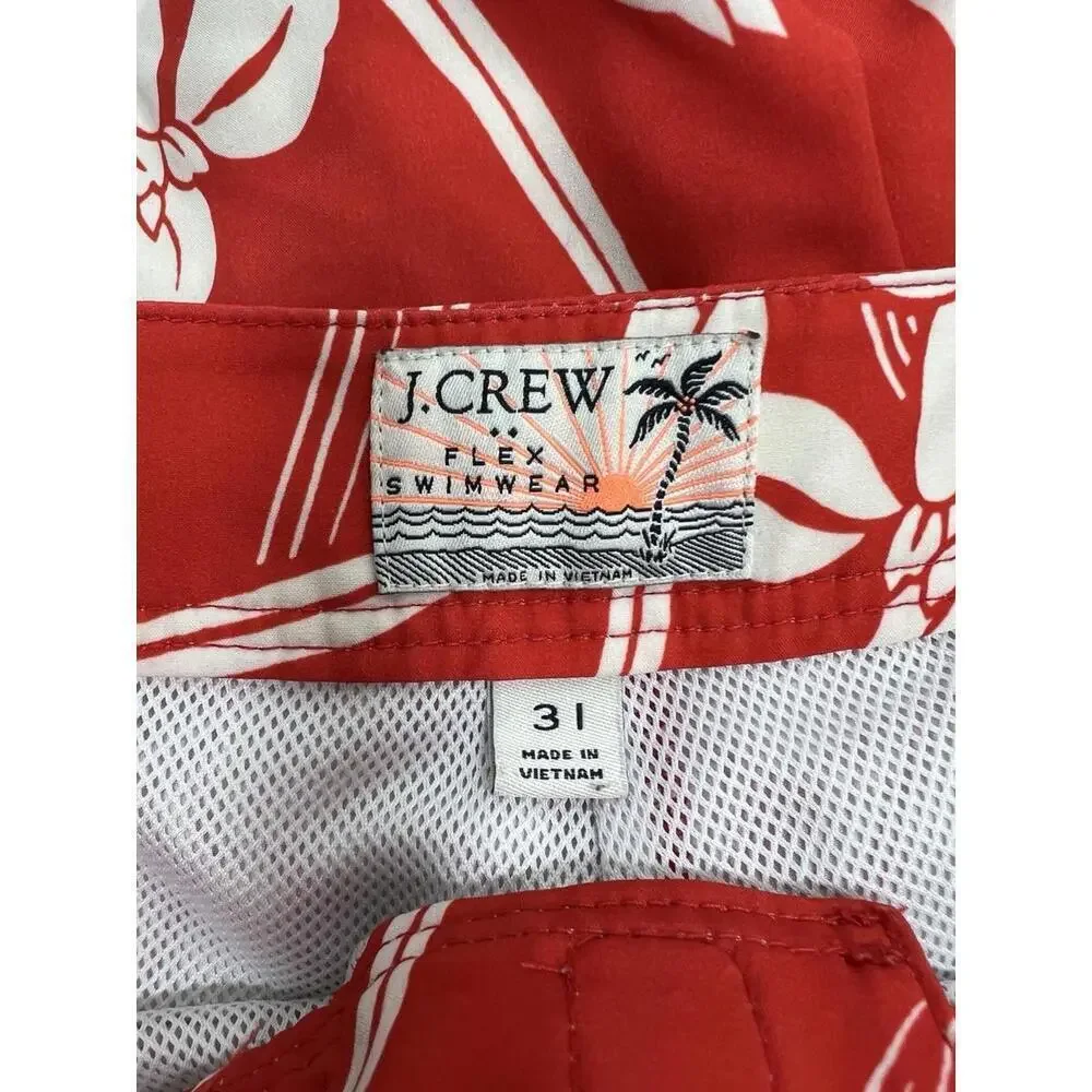 J. Crew Flex Swimwear Men’s 31 Swim Trunks Beach 9” Lined Tie Red Floral